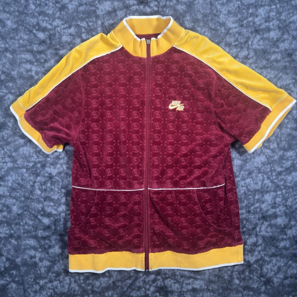 Nike Air BG Velvet Warm Up Top Shirt Mens M Red Yellow Vintage Y2K Full Zip